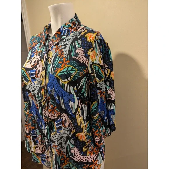 Anthropologie Margaret Jeane Leopard Top Size 6 Buttons 3/4 Sleeves Flaw - Picture 2 of 16